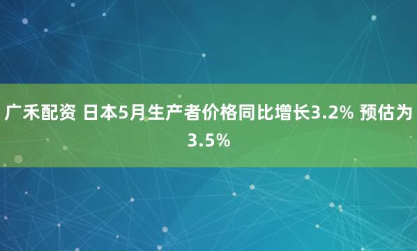 广禾配资 日本5月生产者价格同比增长3.2% 预估为3.5%